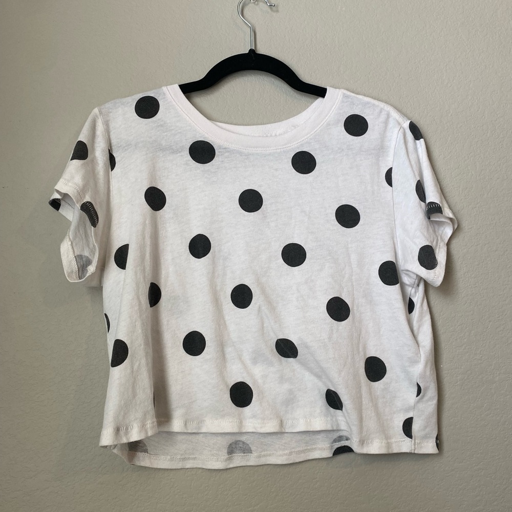 White with black polkadot crop top - size S